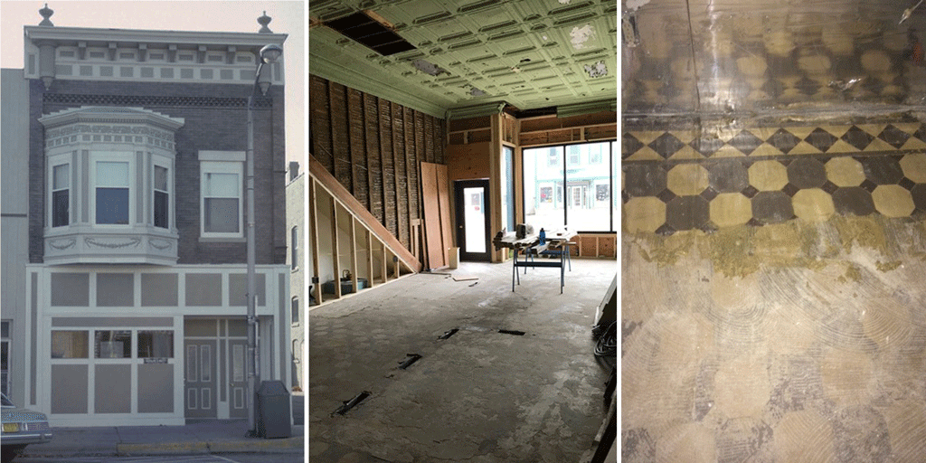 images of Libby Bros. building before and during renovation