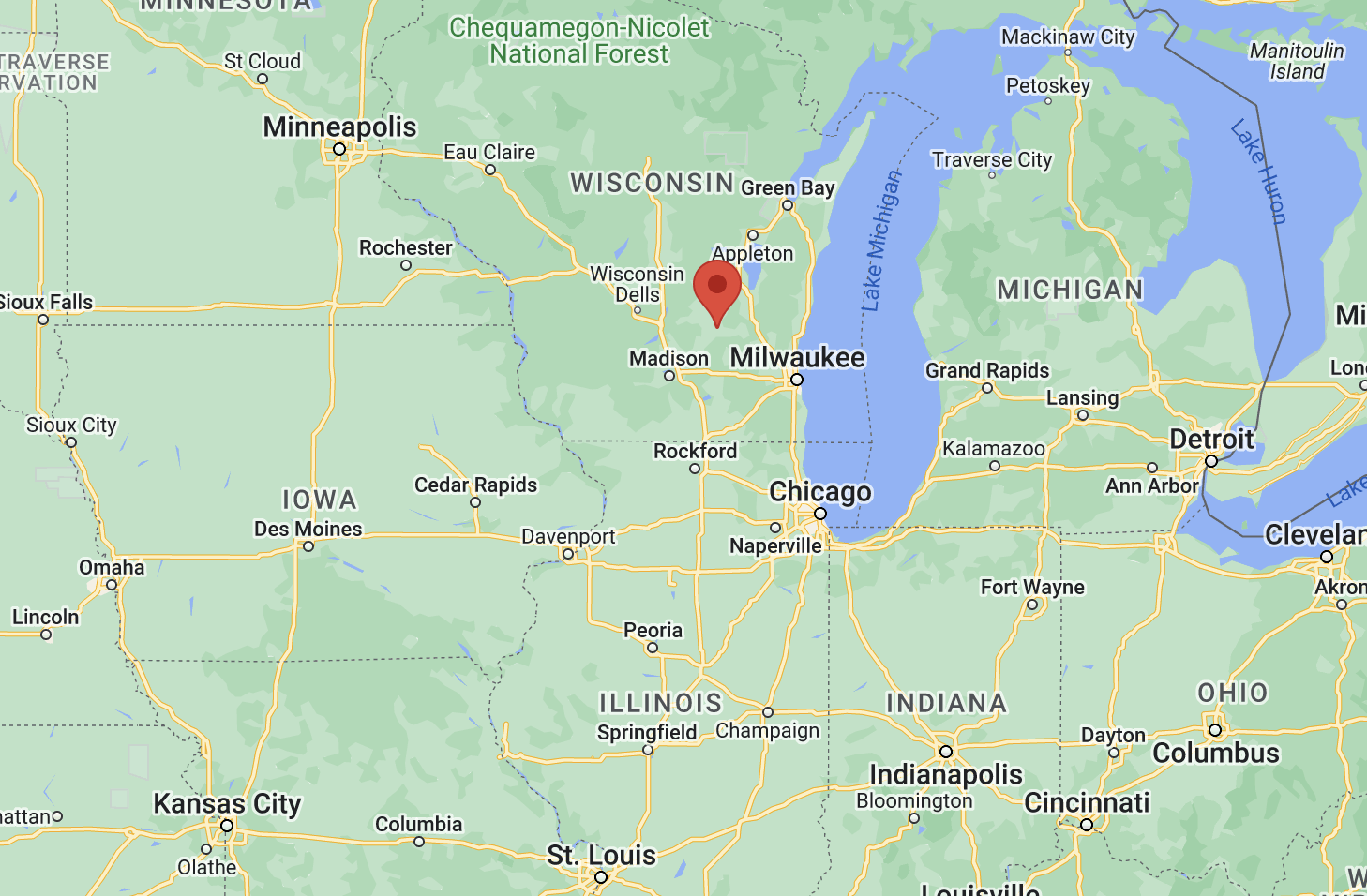 Aerial map of site in proximity to other states and bodies of water