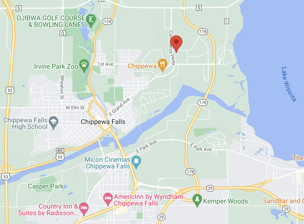 Aerial map of site in proximity to other attractions in town