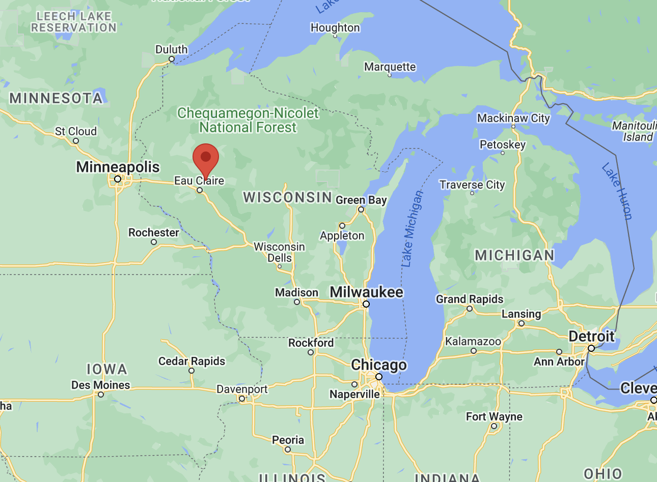 Aerial map of site in proximity to other states and bodies of water