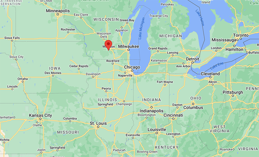 Aerial map of site in proximity to other states and bodies of water