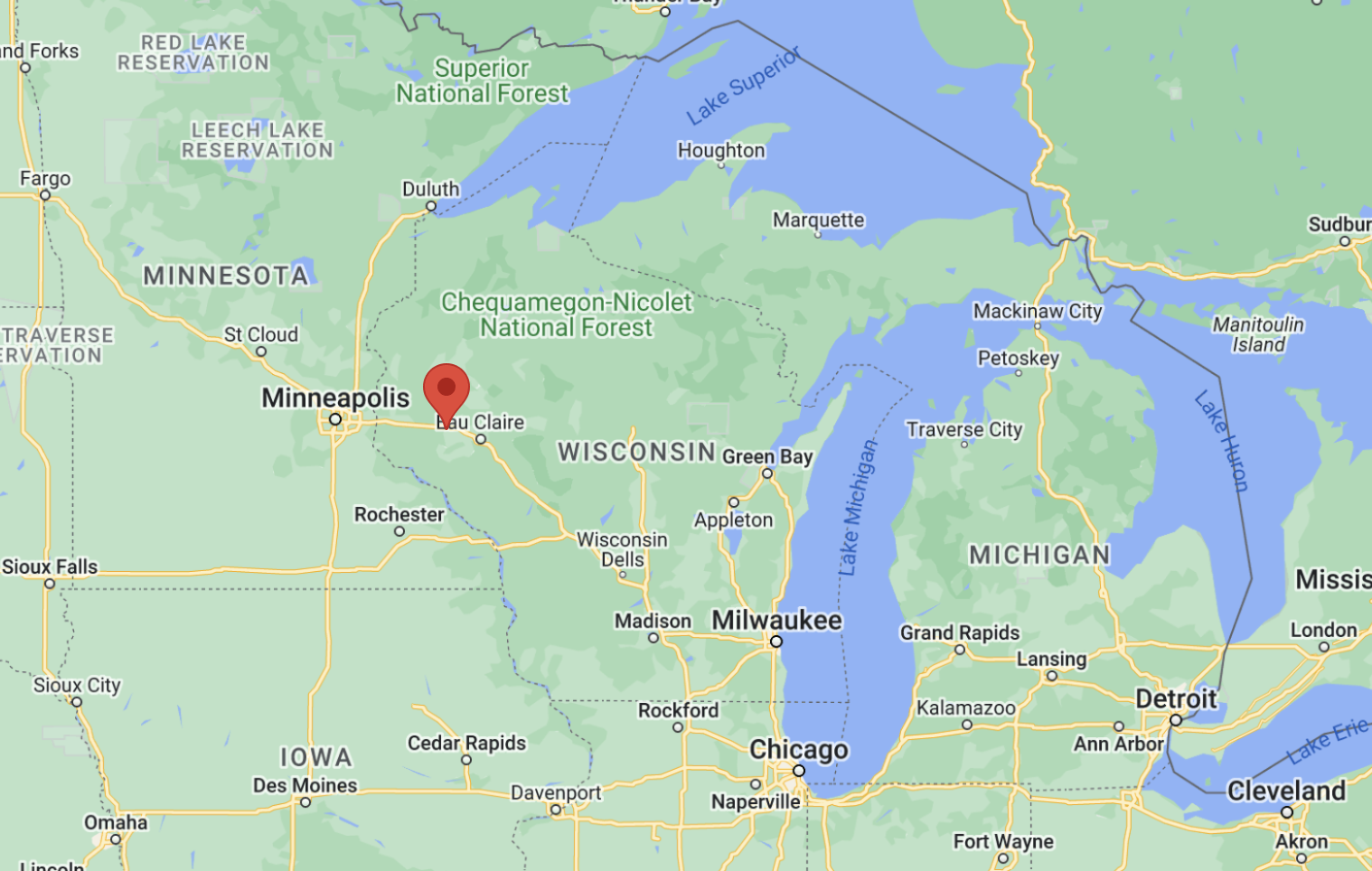 Aerial map of site in proximity to other states and bodies of water