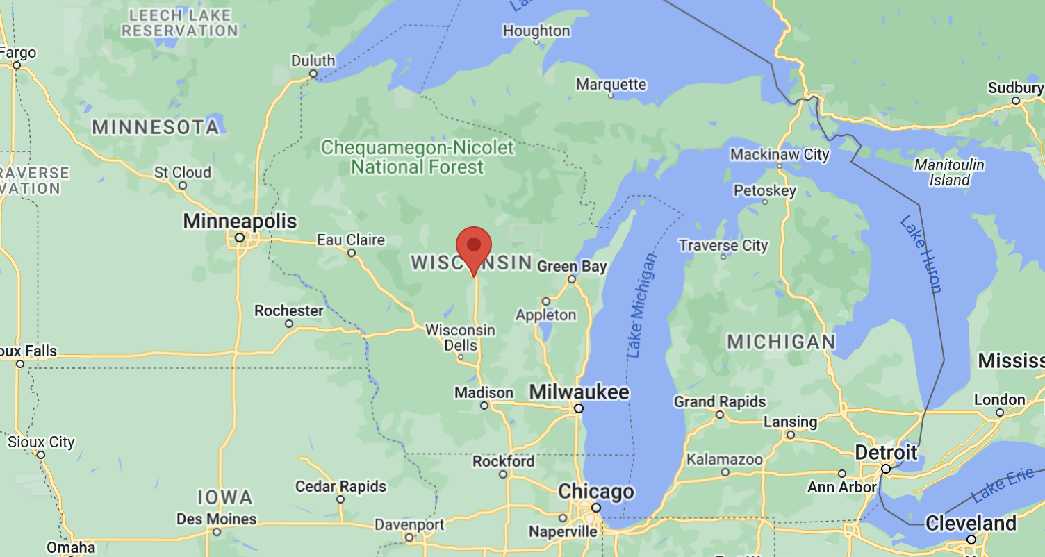 Aerial map of site in proximity to other states and bodies of water