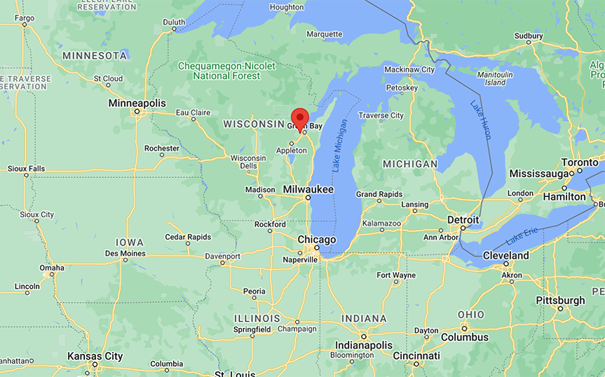 Aerial map of site in proximity to other states and bodies of water