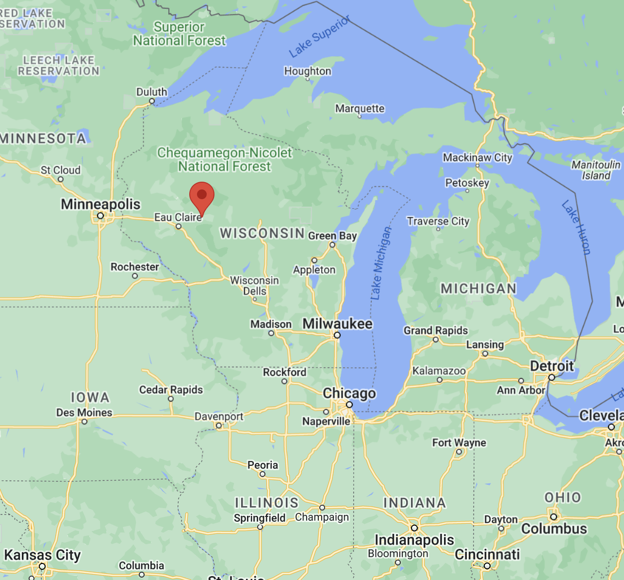 Aerial map of site in proximity to other states and bodies of water