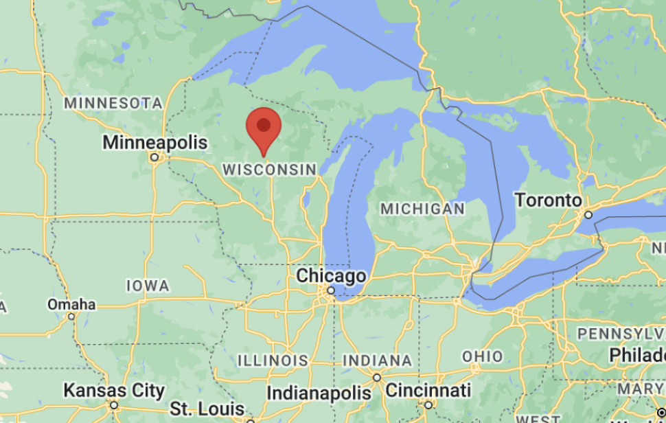 Aerial map of site in proximity to other states and bodies of water