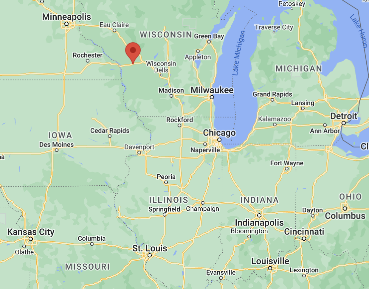 Aerial map of site in proximity to other states and bodies of water