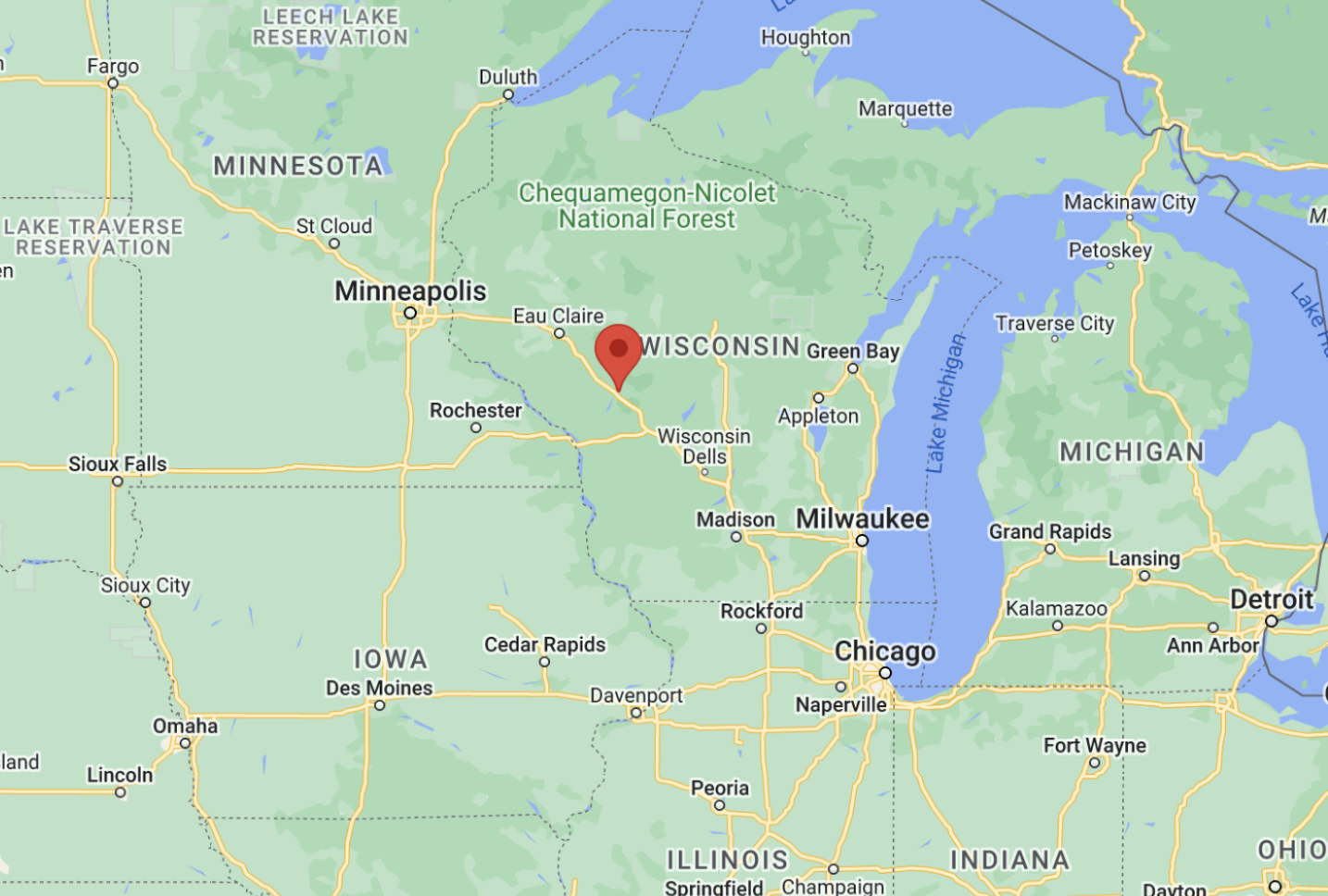 Aerial map of site in proximity to other states and bodies of water