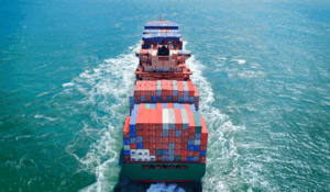 Shipping exports on a large ship.