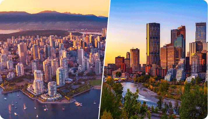 Ariel photo of Vancouver and Calgary