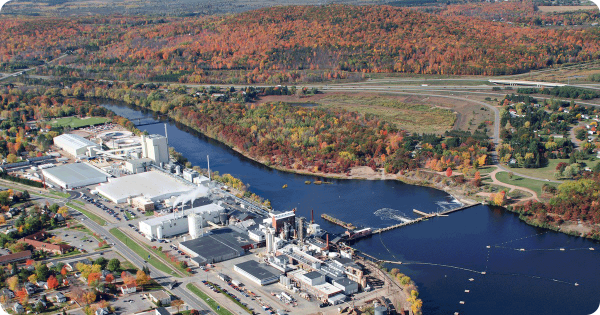 Aerial image of Domtar's Rothschild mill, on banks of the Wisconsin River