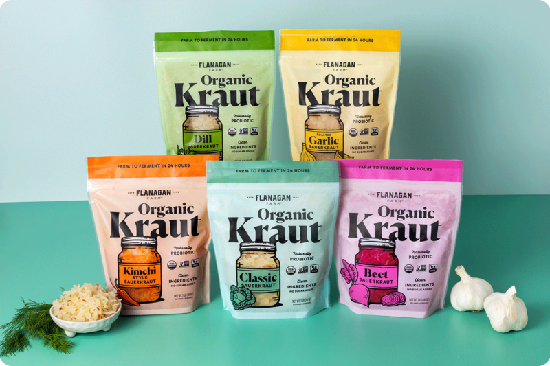 Image of 5 types of organic sauerkraut from Flanagan Farm