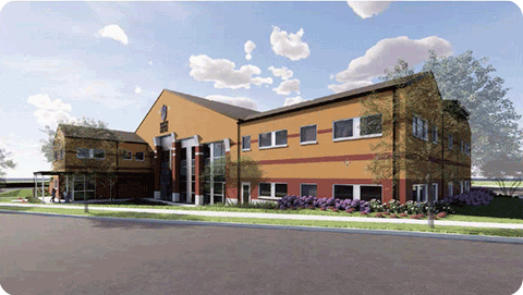 Rendering of new child care facility at the Goodman campus