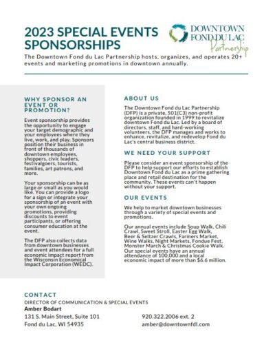 Sponsorship Information Sheet – Downtown Fond du Lac 