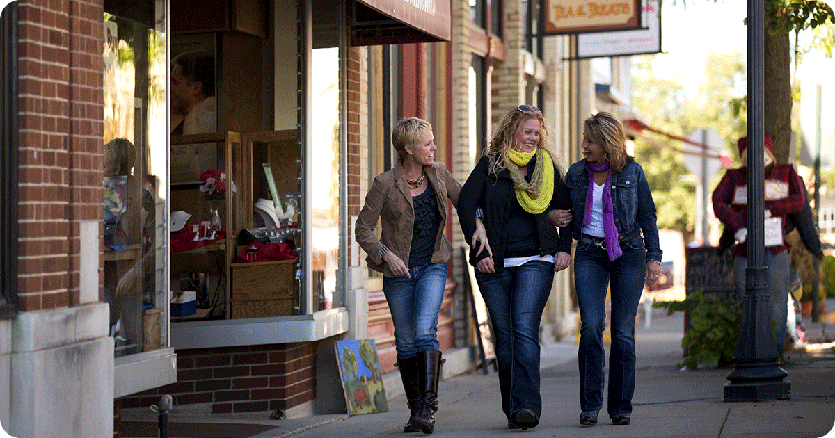 Three women walking in downtown Ripon.
