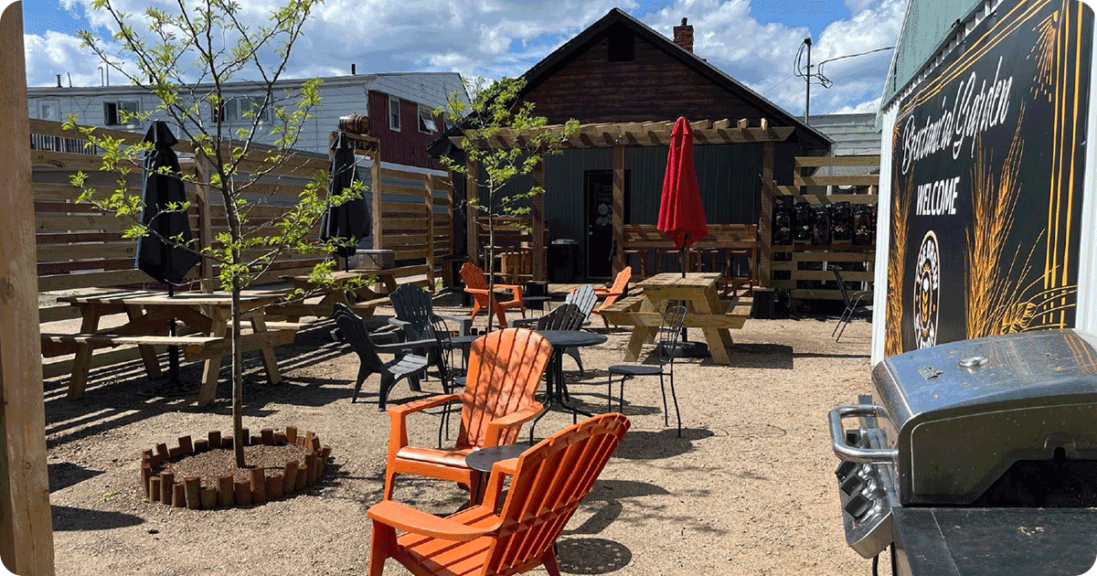 Outdoor beer garden at the Brew Station in Three Lakes.