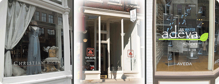 Image collage of three window displays.