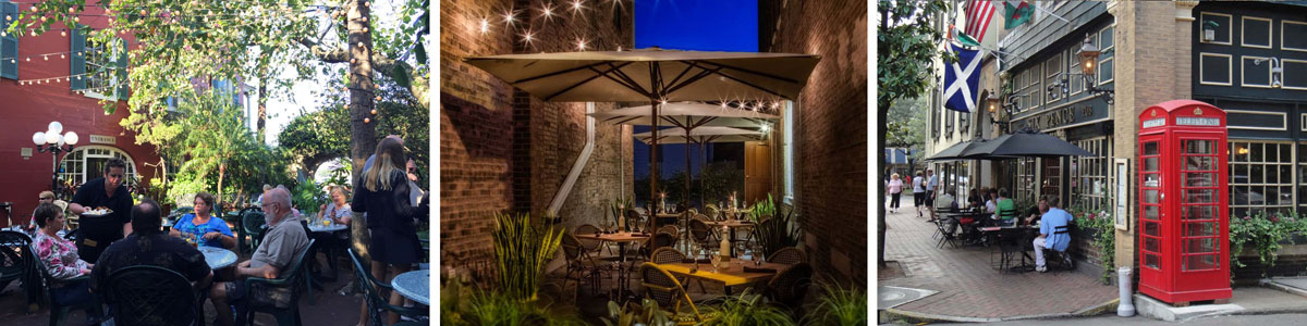Image collage displaying three unique types of outdoor dining.