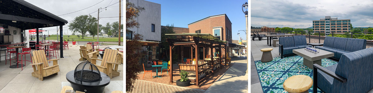 This image shows different types of outdoor seating that can be easily rearranged.