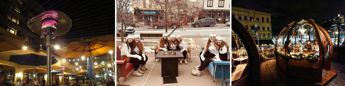Image displays options to keep outdoor seating areas available into the winter months.