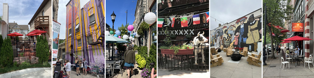 Images shows several options for using art installations to grab attention or unique ways to use backdrops for selfies.