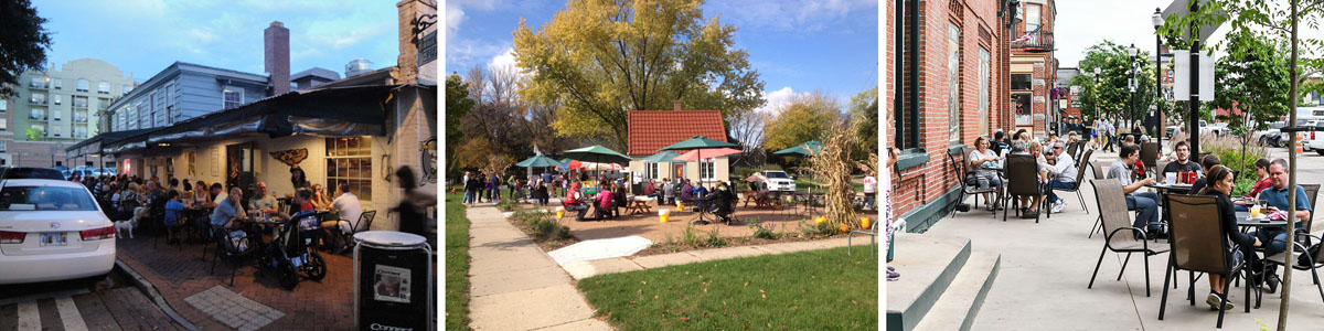 Image displays three options for large amounts of outdoor seating for guests.