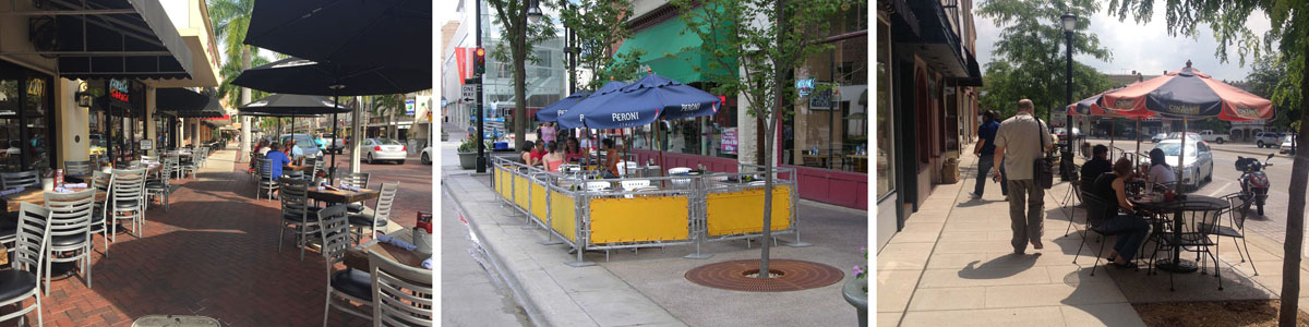 Image displays three options for sidewalk seating.