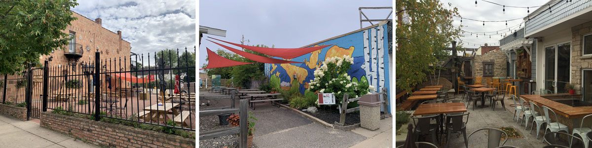 Image displays three options to convert vacant lots into outdoor seating.