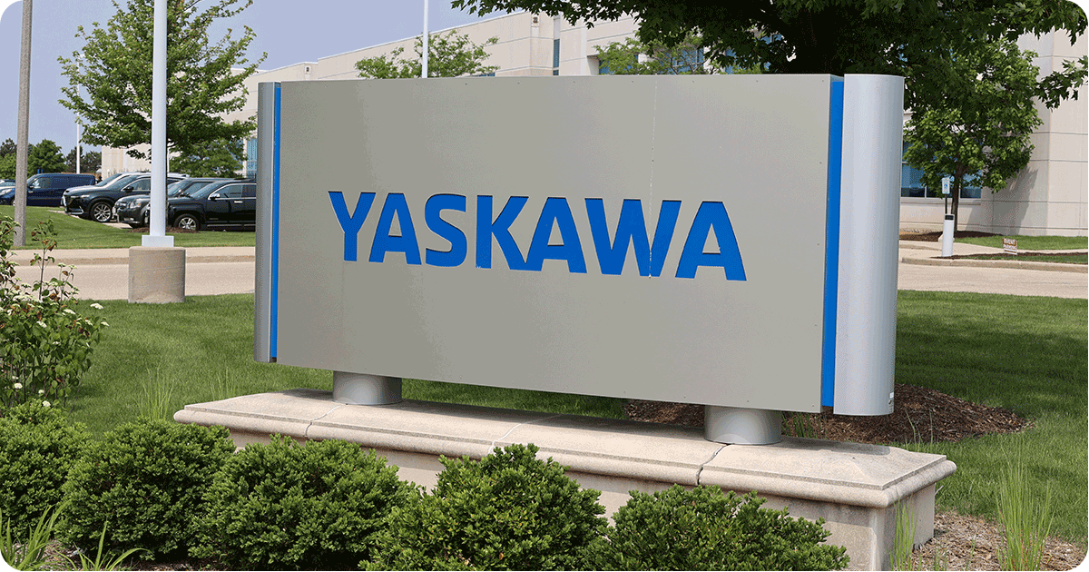 Yaskawa America sign in from of building.