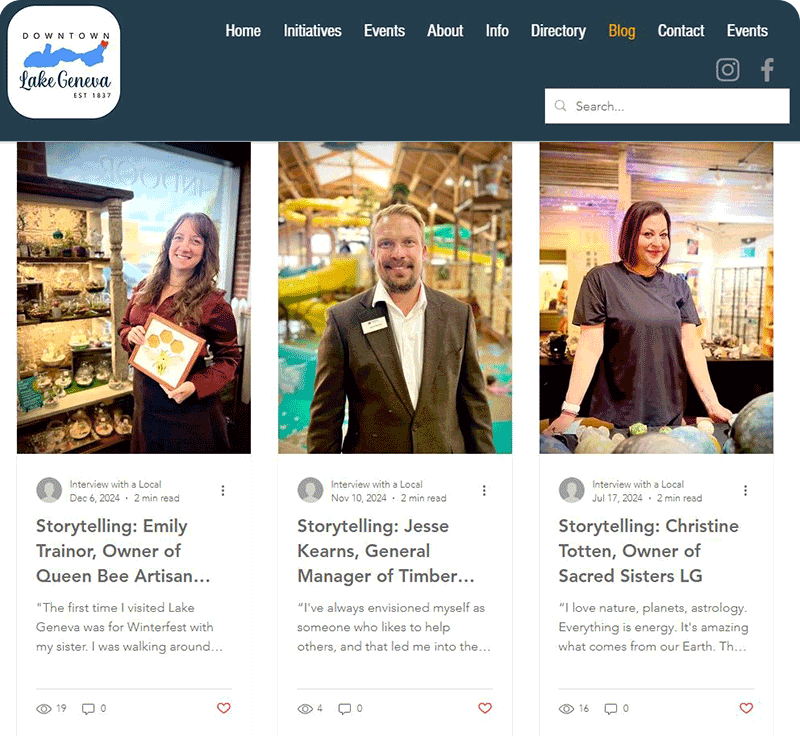 Downtown Lake Geneva website - storytelling with blog posts