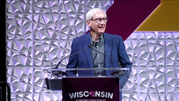 Governor Tony Evers addresses the 2025 Economic Summit.