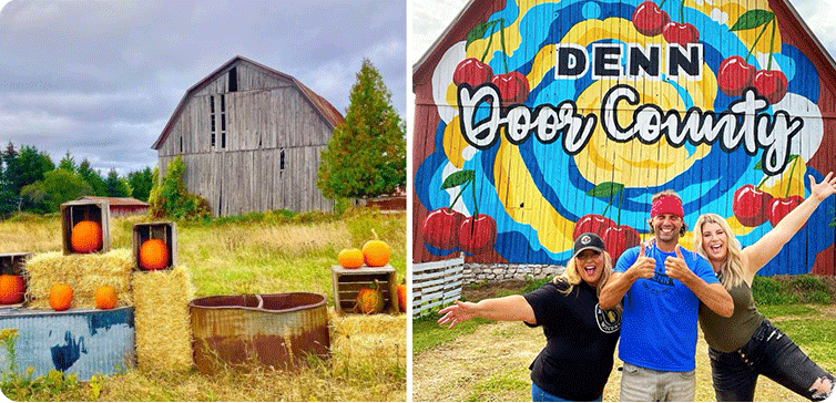 Before and after images of mural on a century-old barn located near Sturgeon Bay, WI.