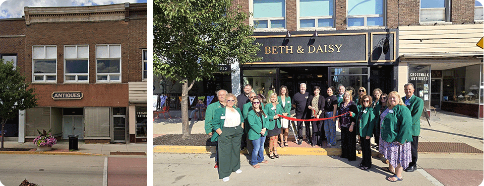 Image shows the change in facade for Beth & Daisy in Beaver Dam.