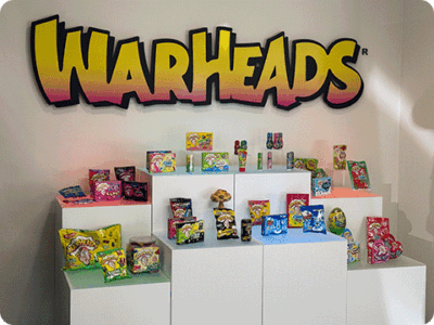 Warheads candy on display.