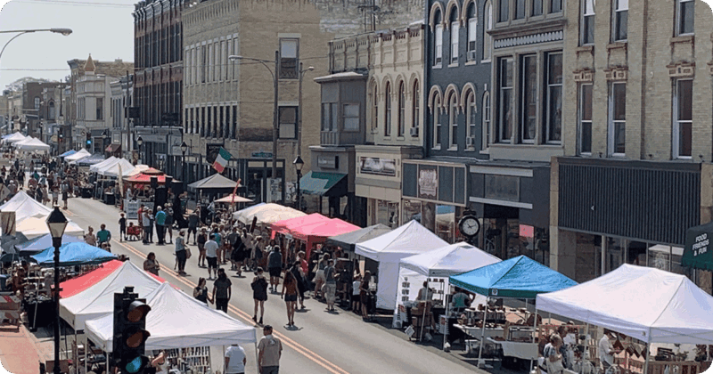 Image of a street festival in downtown Watertown Wisconsin