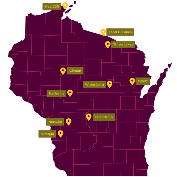 Thrive Rural Wisconsin map of cohort 2 communities.