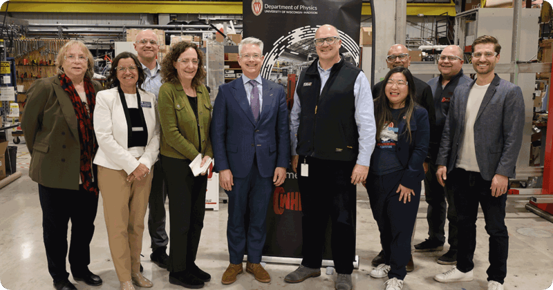 Leaders from WEDC, Realta Fusion, and 5 Lakes and its Wisconsin Fusion Energy Coalition partners toured UW Madison’s Physical Sciences Lab.