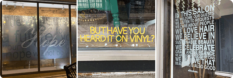 Examples of slogans, fun quotes displayed on windows.