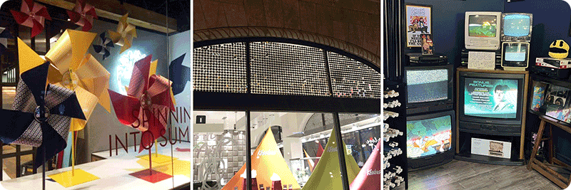 Examples of window displays that have moving elements.