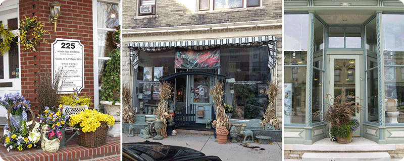 Examples of using planters in front of a retail space.