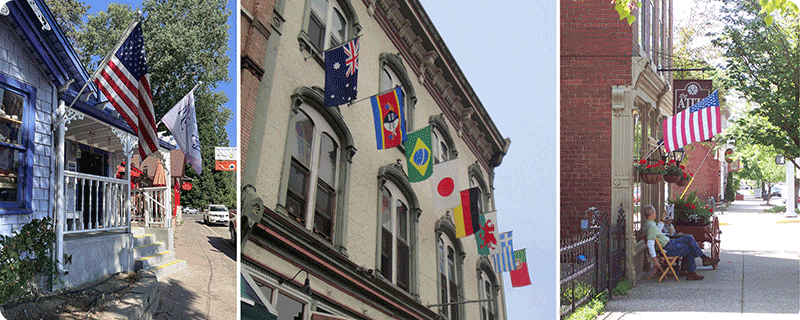 Examples of flags displayed on buildings.