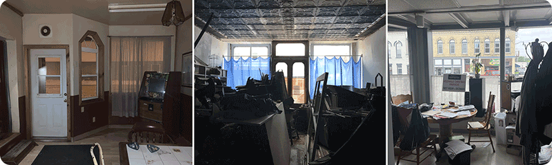 examples of cluttered storage in vacant storefronts.