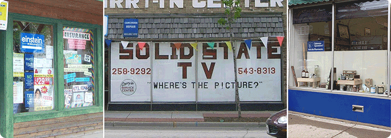 Examples of cluttered window displays.