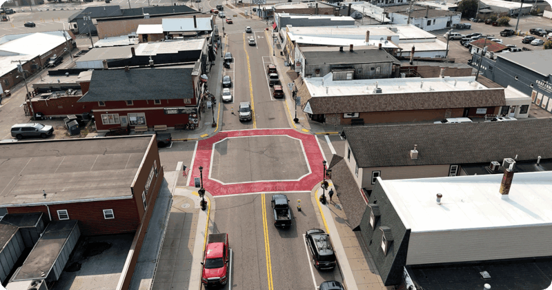 Aerial photo of intersection in downtown Eagle River