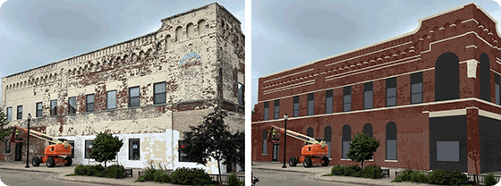 Before and after of facade renovation in Stevens Point
