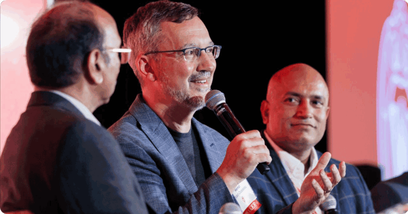 Remzi Arpaci-Dusseau speaks on a panel of University of Wisconsin–Madison deans on how AI is shaping the professional landscape and the future workforce. Photograph: Frank Carmona Ramírez