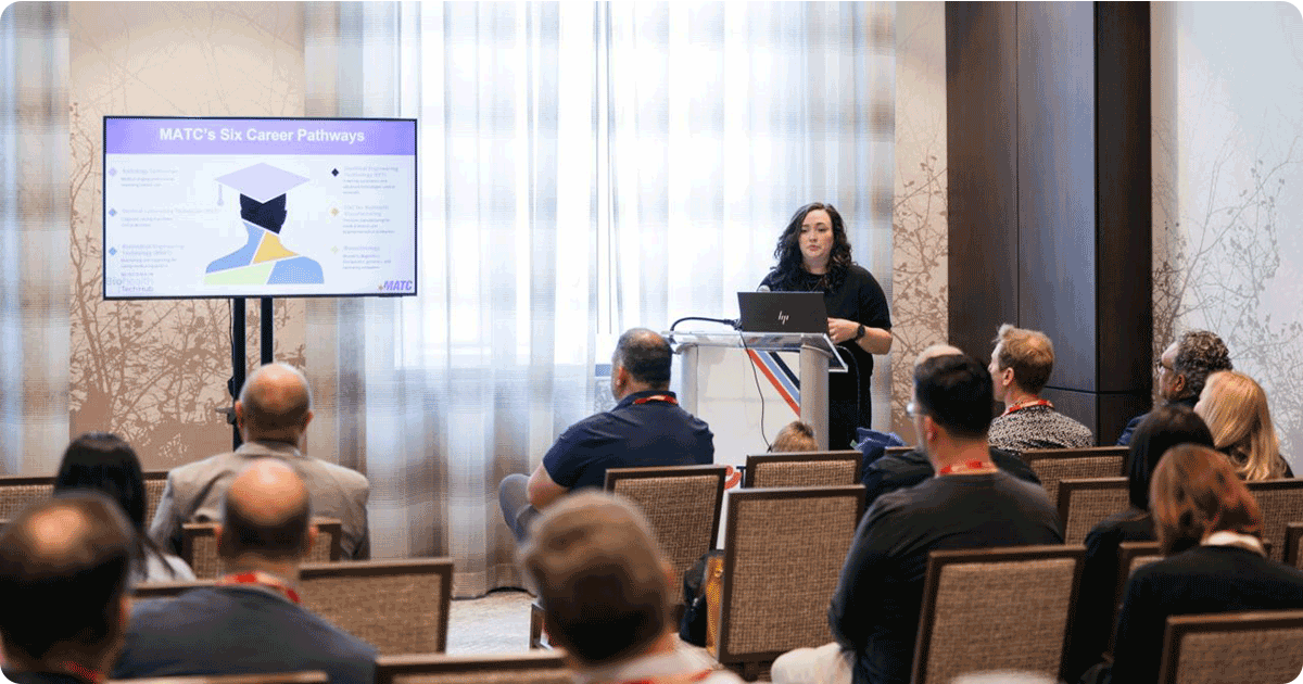Abigail Cannon, PhD, Director of Biohealth Career Pathways, MATC, presents at the 2026 Summerfest TECH conference. Photograph: Frank Carmona Ramírez