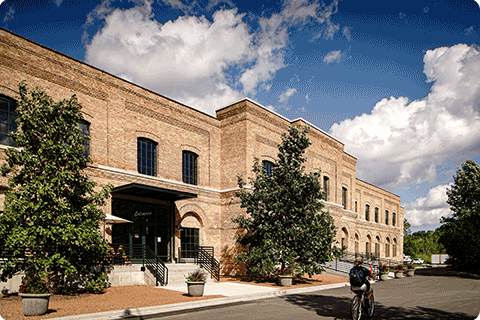 Exterior photo of Garver Feed Mill entrance.