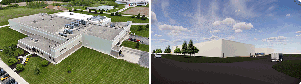 Aerial photo of Sartori cheese plant and artists rendering of new facility.